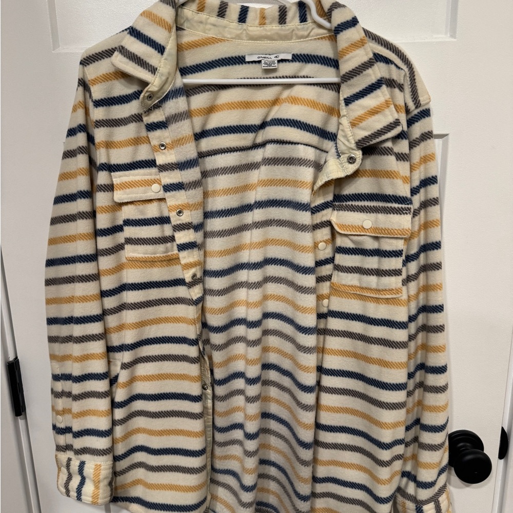Striped shacket - Blue, Yellow, and Cream